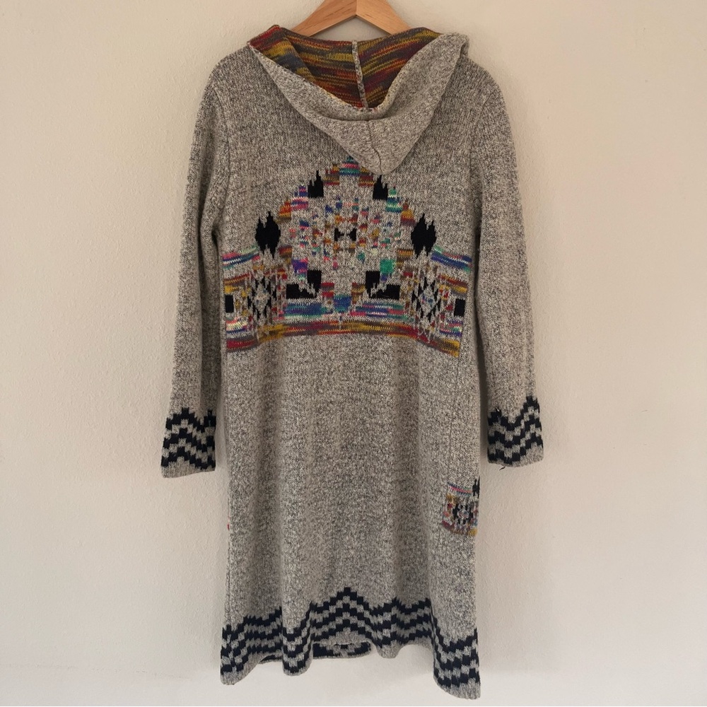 Gray Hooded Cardigan with Multicolor Accents - Picture 2 of 9